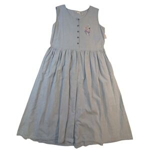 Embroidered Pinstripe Maxi Dress – Women's L Blue White Button Front